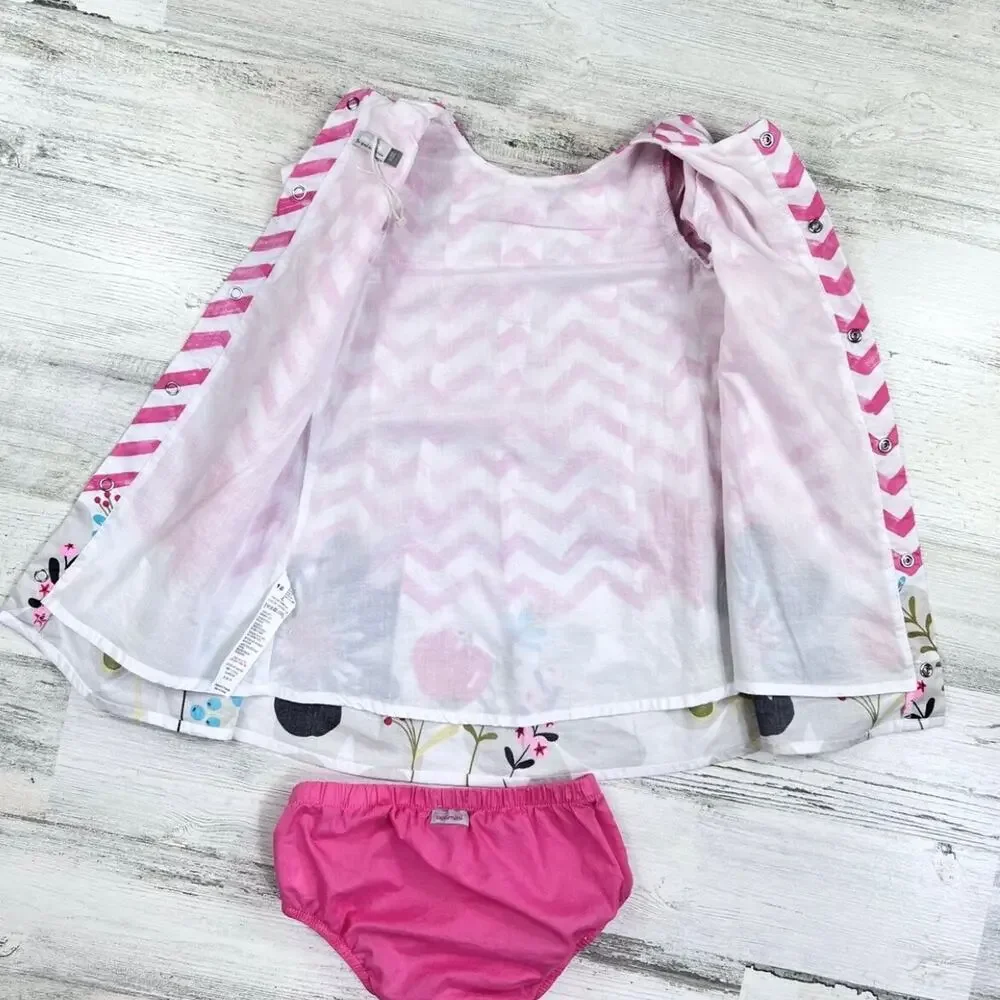 Catimini Dress Set Baby 18M Pink Chevron Floral Bloomer Cotton Spring Outfit